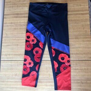 JOY LAB Leggings Poppy Capri Yoga Pants Cropped Flower Floral Print Red Blue